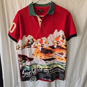 AKOO Men's Polo Graphic Print Shirt Hide in Plain Sight Airplane Movie Theme L